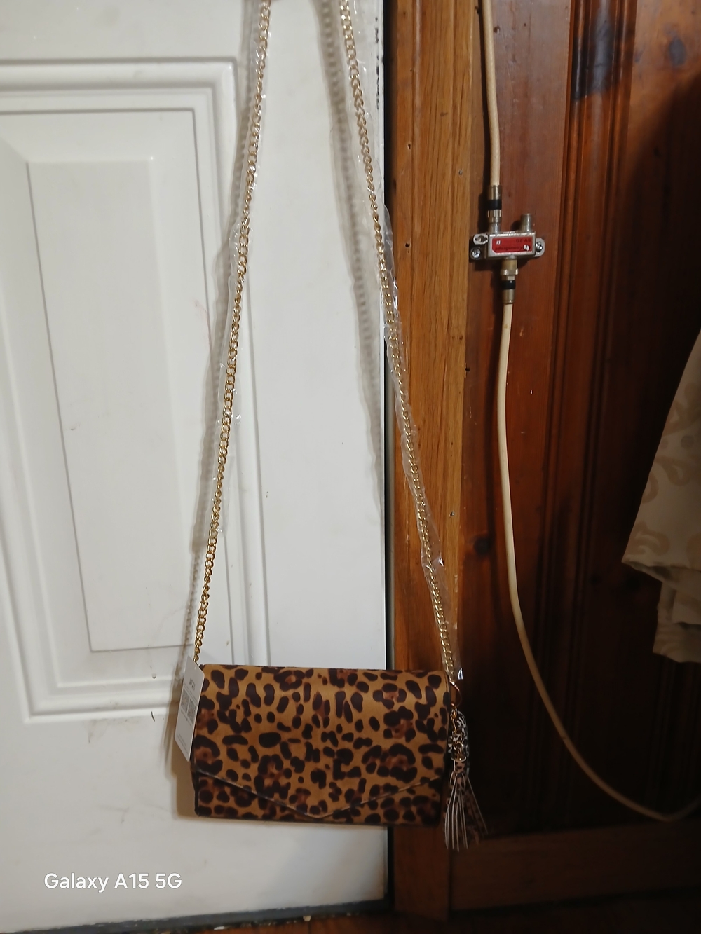 Leopard Print Crossbody Bag with Gold Chain Strap
